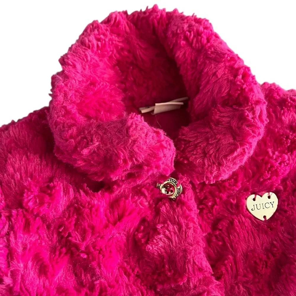 JUICY COUTURE Faux Fur Teddy Peplum Peacoat‎ in Hot Pink.